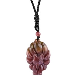 KYEYGWO Indian Agate Pendant with Adjustable Nylon Rope, Carved Stone Animal Pendants Healing Crystal Necklace Gemstone Amulet Jewelry for Women and Men, Fox