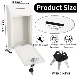 Metal Donation Box with Lock Slot 10.2 x 5.7 x 3'' Collection Box Safe Suggestion Box Charity Collection Donation Box Money Lock Box Cash Drop Box Money Boxes for Home Office Outdoor Door (Beige)
