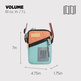 Topo Designs Mini Shoulder Bag - Over the Shoulder Bag for Daily Carry Essentials, Fanny Pack Carry Option, Bike Light Attachment Loop, Designed in Sunny Colorado (Rose/Geode Green)