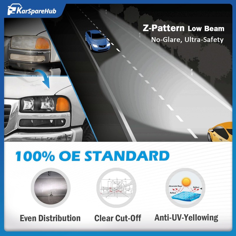 KarSpareHub Headlights Assembly W/Bulbs for 1999-2007 GMC Sierra, Compatible with