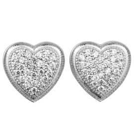 LaTisoro 925 Solid Sterling Silver Small Heart Cubic Zirconia Stud Earrings, 15mm CZ Tiny Love Nickel Free Jewelry