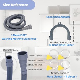 10ft Washing Machine Drain Hose Flexible Replacement and Extention Hose Kit for Washer, Dryer, Sink, Bathtub, Heavy-Duty Hoses, fit up to 1-1/2 drainage outlet (Basic Version - 3 Meter/10FT)