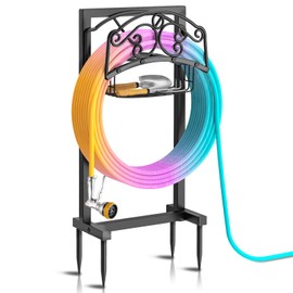 jsyonii Garden Hose Holder, Heavy Duty Water Hose Holder Holds 150ft, Freestanding Metal Hose Stand Hose Hanger with 4 Spikes, Detachable Hose Storage Hose Reel Rack for Outside Yard Lawn Farm