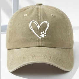 2025 Unisex Baseball Cap Spring Autumn Heart Dog Paw Print Washed Style Outdoor Sun Protection Visor Cap Pink