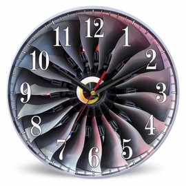 Mxocom Jet Engine Wall Clock Turbine Blade Fan Gear 10 Inch Silent Non Ticking Battery Operated Clock Vintage Round Clock for Living Room Bedroom Bathroom Office Decor