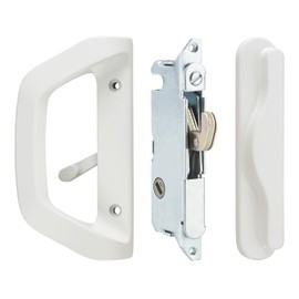 AIsecure Sliding Glass Door Handle Set and Mortise Lock Silding Door Lock ,Thickness from 1-1/2 inches to 2-4/25 inches,3-15/16” inch Screw Hole Spacing, Reversible Design(Non-Handed)(White, NO-Keyed)