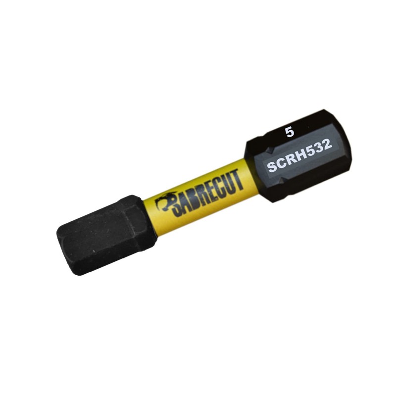5 x SabreCut SCRH532_5 32mm H5 Hex Magnetic Impact Screwdriver