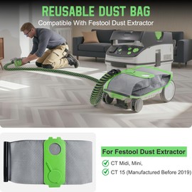 Reusable Dust Bag for Festool Midi, Mini, CT 15, Premium Reusable Dust Bag With 15L Capacity Compatible with Festool Dust Extractors Manufactured Before 2019, Great Replacement to Disposable Bags