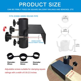 RURIZHONGTIAN Parasol Holder Balcony Railing, Parasol Holder Balcony, Balcony Umbrella Holder Diameter 40 mm, Umbrella Holder Balcony Railing Adjustable, Suitable for Maximum Width 6 cm