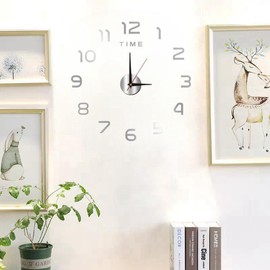 Room Decor Round Luminous Wall Clock, 1 Count Creative Acrylic Frameless Wall Clock without Battery, Decorative Wall Clock for Home Living Room Bedroom - Color: Silver, Specification: 16inch