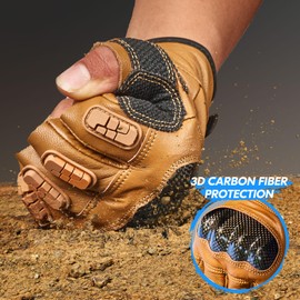 Vgo... 1 Pair Half Finger Touchscreen Motorcycle Gloves|Breathable Goatskin Palm|TPU Knuckle Armor|Flexible Anti-Shock Gear for Summer Riding|Men Women Cycling, Construction, ATV (GA6078HL,Brown,L)