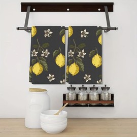 LERJIMUX 2 Pcs Kitchen Towels Lemons Kitchen Dish Towels Kitchen Dish Cloths Fast Drying Kitchen Rug Kitchen Decor for Home Cleaning Cooking Baking, 16 x 24 Inch