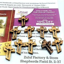 Zuluf Handcrafted Olive Wood Cross Charms from Bethlehem Holy Land - Small 2cm Pendants for Spiritual Jewelry Making & Religious Decor (Set of 10) PEN223