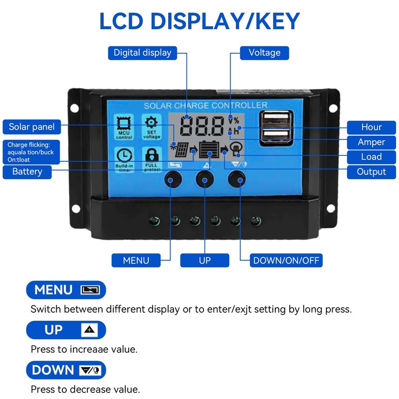 PWM Controller, 10A 20A 30A 40A 50A 60A Auto Solar