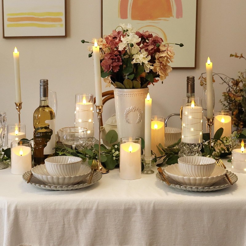 NURADA Flickering Flameless Candles: Built-in Star String Lights, Acrylic Battery