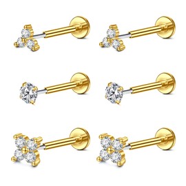 Funseedrr 16G/18G/20G Helix Piercings Tragus Threadless Stainless Steel 6 mm Labret Piercing Nose Piercing Stud Lip Piercing Ear Piercing, Stainless Steel