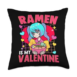Anime Valentines Day Tees NYC Anime Valentine Pho Ramen Soup Girlfriend Bestie Throw Pillow, 18x18, Multicolor