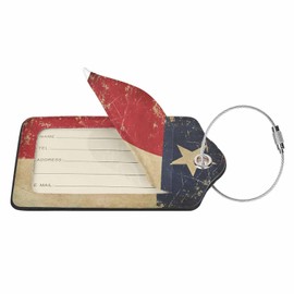 Numland Luggage Tag Vintage Texan Flag,Stainless Steel Ring Leather Luggage Tag for Travel Bag Suitcase