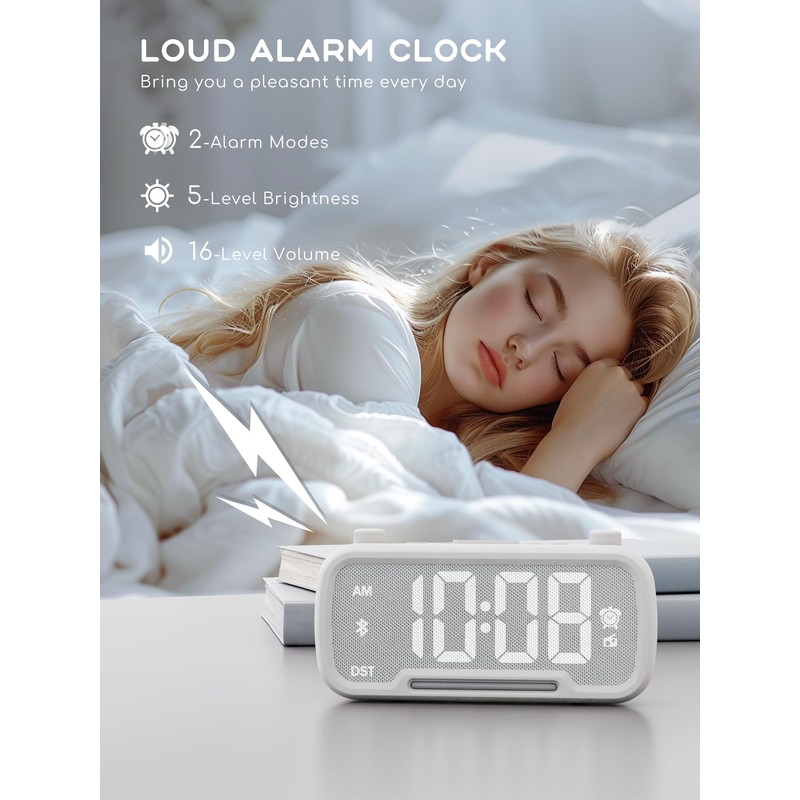 ROCAM Radio Alarm Clocks for Bedrooms,Plug in Digital Clock FM