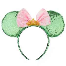 Mouse Ears Headbands Shiny Bows Mouse Ears Glitter Party Princess Decoration Cosplay Costume for Girls Women (green/Pink)