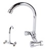 Wall Mount Kitchen Stainless Steel Smooth Surface 2 Handles Faucet