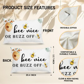 Honey Bee Throw Pillow Covers, Motivational Inspirational Gifts for Woman Man, Be Nice or Buzz Off Cushion Cover Summer Decorative Pillowcase Home Decor Sofa Couch Chair Bedroom Living Room - 56