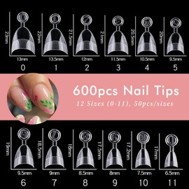 AddFavor Almond Nail Tips, 600pcs Short Almond Gel Nail Tips Clear Fake Nails Soft Gel Nails Acrylic False Acrylic Nails Tips 12 Sizes for Nail Extension