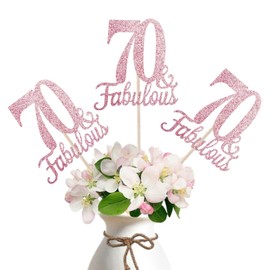 10-Pack Double Sided Gold Fabulous and 70th Birthday Centerpieces for Tables, Number 70 Centerpiece Sticks, 70th Birthday Table Decorations for Women Men (Double Sided Giltter) (rose gold)