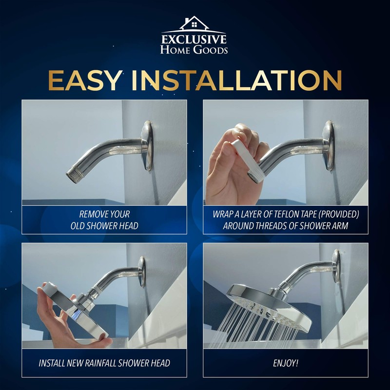 Heatsistence Rainfall Shower Head - 6" High Pressure, 1.8 GPM,
