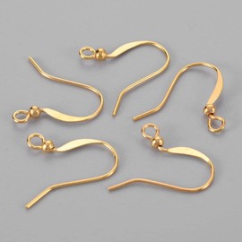 25 Pairs of Earrings, Ear Hooks, Fish Hooks, Ear Feathers with Ball, 15 mm, Pack of 50 Earring Hooks for Jewellery Making, Crafts, Jewellery (Gold)