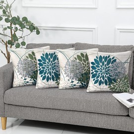 Blue And Green Cushion Covers 45 X 45 Outdoor Pillow Covers Decorative Pillow Protectors Dahlia Autumn Pillow Cases 2 Pack Modern Abstract Floral Pillow Case For Livingroom Bedroom Sofa Decor