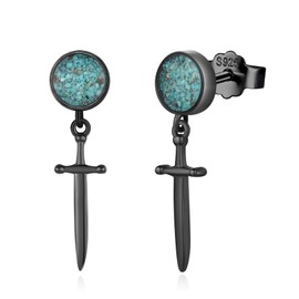 QHQPQ Black Sword Stud Earrings 925 Sterling Silver Turquoise Dagger Dangle Drop Earrings Punk Gothic Jewellery Christmas Gifts for Women Men