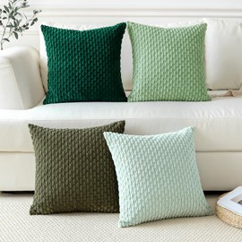 Sungeek Set of 4 Corduroy Cushion Covers, Decorative Cushion Covers, Soft Cushion Cover, Decorative Cushion, Sofa Cushion, Boho Decorative Cover, Cushion Cover for Sofa, Bedroom, Living Room (Green,