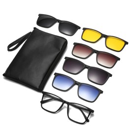 HURESON Magnetic Sunglasses for Men and Women Polarized Clip on UV400 Protection Retro Square Eyeglasses for Night Driving Sunglasses Trendy (New 5 in 1)