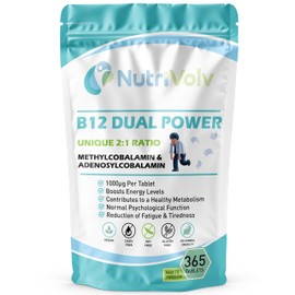 NutriVolv Vitamin B12 1000mcg – 365 Tablets | Dual Active B12 Complex | Methylcobalamin & Adenosylcobalamin | High Strength Vegan Supplement | 1 Year Supply | Energy, Nerve & Immune Support | UK Made