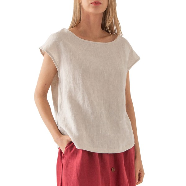 Amazhiyu Womens 100% Linen Casual Cap Sleeve Tops Basic Summer