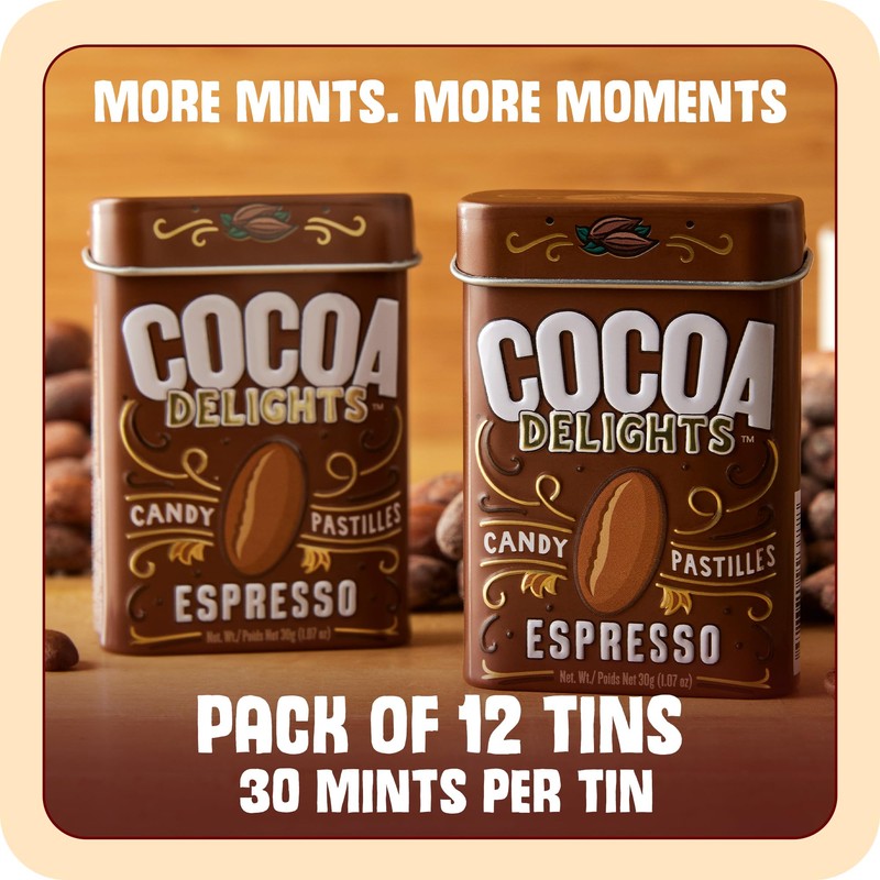 Cocoa Delights Chocolate Espresso Candy Pastilles - 30 Count Tin