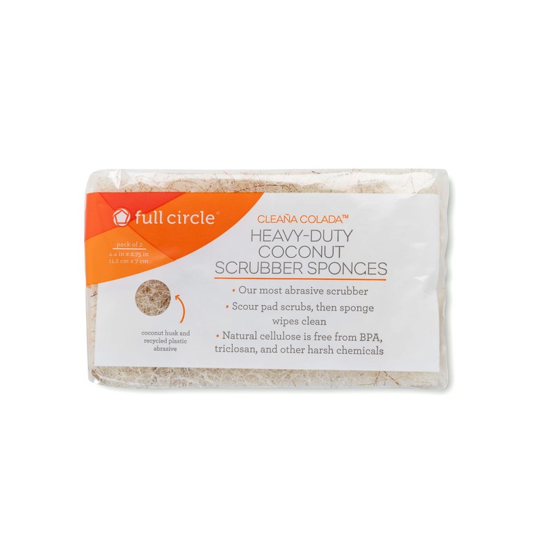 Full Circle, Cleana Colada, Heavy-Duty Coconut Scrubber Sponges, 2 Packs