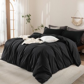 Warm Moment Black Duvet Cover Super Queen Size 100% Washed Cotton Bedding Set Cover 1 Duvet Cover with Zipper Closure and 2 Pillowcases, 98inch x 90inch