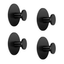 LJLink Self Adhesive Towel Hooks Matte Black Round Modern Coat Hook 4 Pack Stainless Steel Wall Hooks for Home Storage Bathroom
