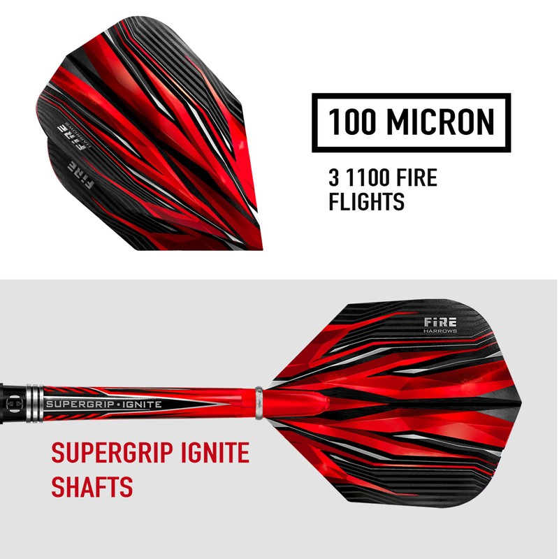Harrows Fire Inferno 90% Tungsten Steel Tip Darts Set 22g,