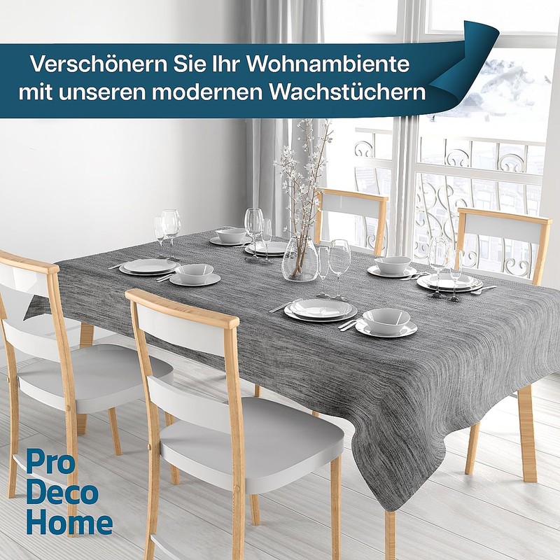 Oilcloth Tablecloth with Overlock Seam, Linen Embossing, Light Grey, Rectangular,