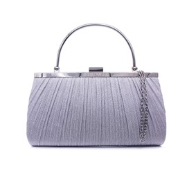 Kitise Women's Shiny Elegant Pleated Evening Clutch Bag With Handle And Chain Strap For Wedding Bridal Prom Party Clutch Dinner (Silver)