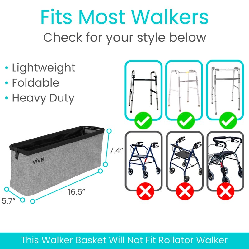 Vive Walker Basket Accessories Bag - Tray for Folding Walker