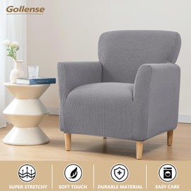 Gollense Banquet Armchair Slipcover Small Accent Chair Slipcovers with Arms Stretch Chair Covers for Living Room Waterproof Club Chair Cover Anti Slip Pet Friendly (Waffle-Light Grey, 1PCS)