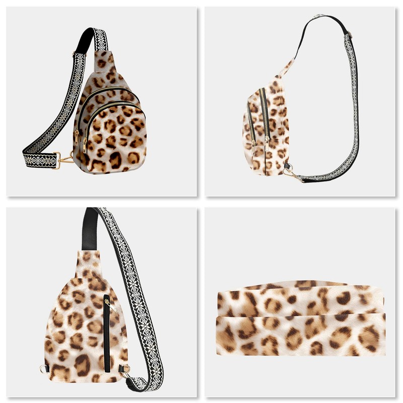 LYEMVHE Leopard Print Leather Sling Bag Small Crossbody Backpack Travel