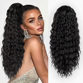 AISI BEAUTY Ponytail Extension Curly Drawstring Ponytail for Black Women 24 Inch Long Curly Synthetic Clip in Ponytail Hair Extensions for Women(24-4#)