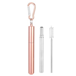 Reusable Straws Stainless Steel Collapsible Straw Portable Drinking Straws with Metal Case Straw Brush and Keychain for Travel Camping Party Black or