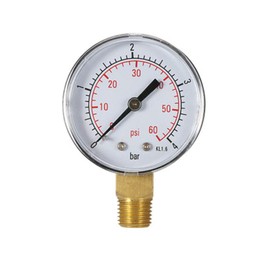 Water Pressure Gauge Pool Pressure Gauge 60PSI 1/4 Inch NPT Floor Mounting, Inch Pipe Thread Dual Scale Mechanical Pressure Gauge Low Pressure Gauge for Gas and Water (60 psi / 4 bar)