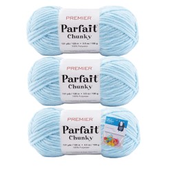 Premier Yarns Parfait Chunky - 3.5 Oz - #6 Super Bulky Weight - 3 Pack Bundle with Bella's Crafts Stitch Markers (Light Blue)